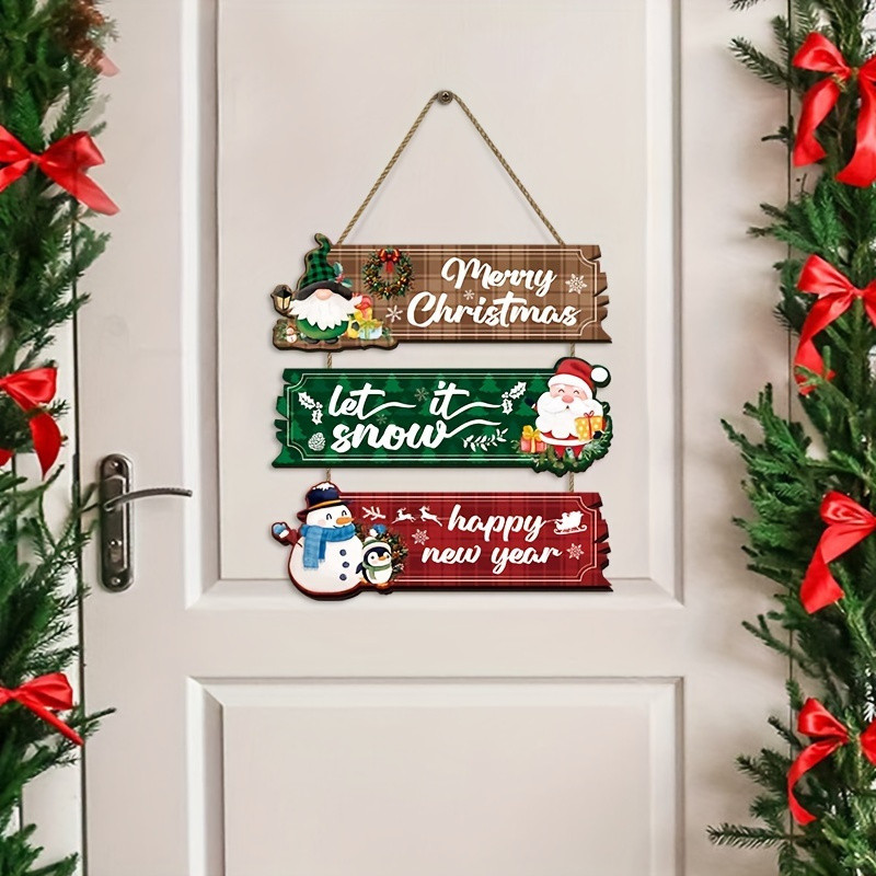 Decorat Snowman Santa 2D Wooden Crafts Hang Party, Christmas Door Window Hangings, Colorful Paintings Welcome To Hang
