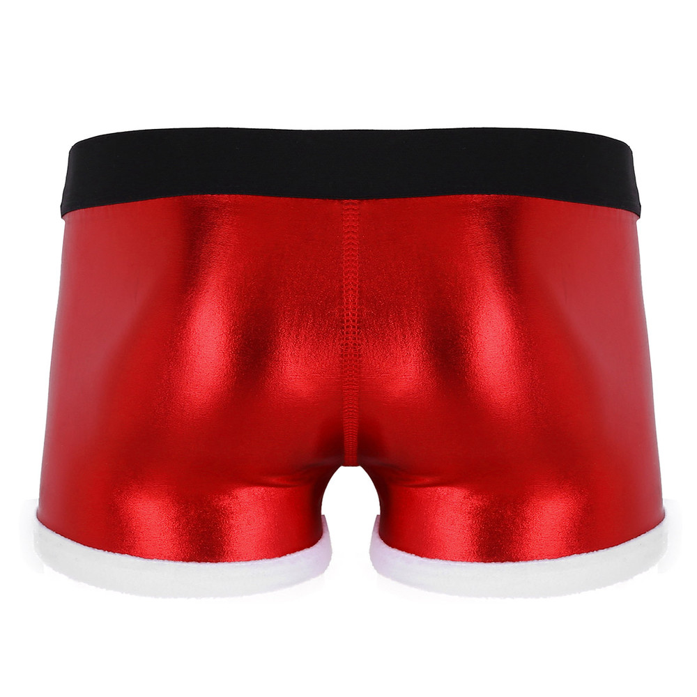 Christmas Underwear Santa Claus Men Red Faux Leather Boxer Shorts Party Panties Costume Rave Male U 1