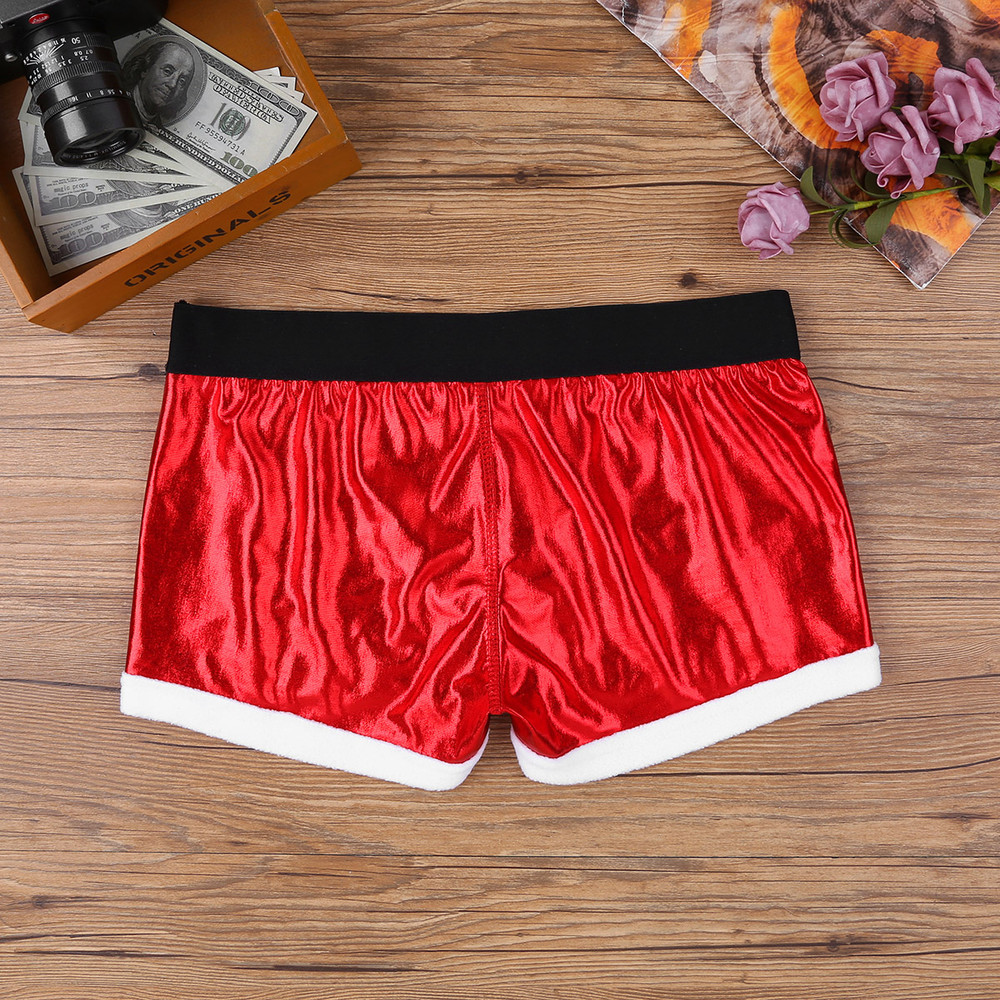 Christmas Underwear Santa Claus Men Red Faux Leather Boxer Shorts Party Panties Costume Rave Male U 3