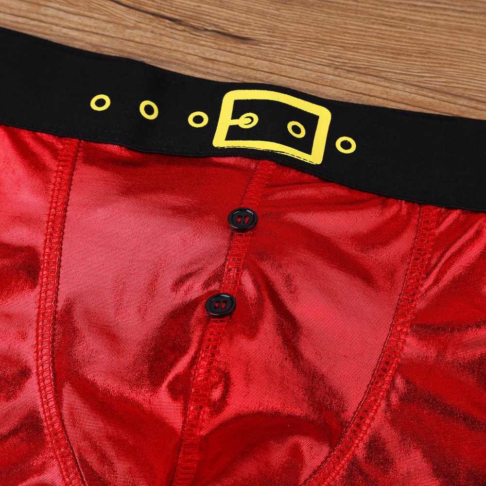 Christmas Underwear Santa Claus Men Red Faux Leather Boxer Shorts Party Panties Costume Rave Male U 4