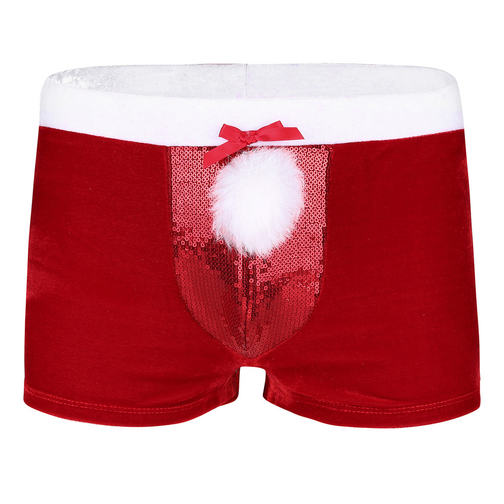 Christmas Underwear Santa Claus Men Red Faux Leather Boxer Shorts Party Panties Costume Rave Male U 6