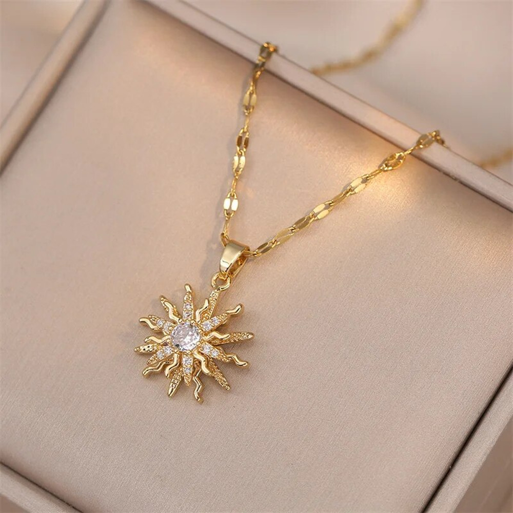Gold Color Light Chrismas Zircon Flower Women Pendant Necklace High Sense Chain Jewelry Party And G 3