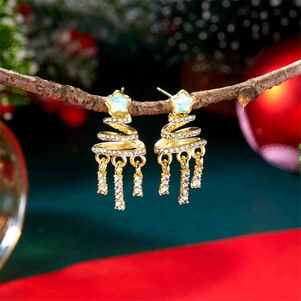 Cute Snowman, Colorful Crystal Zircon, Dangle Earrings For Women, Christmas Tree Snowflake Bow, Xmas New Year Party Gift