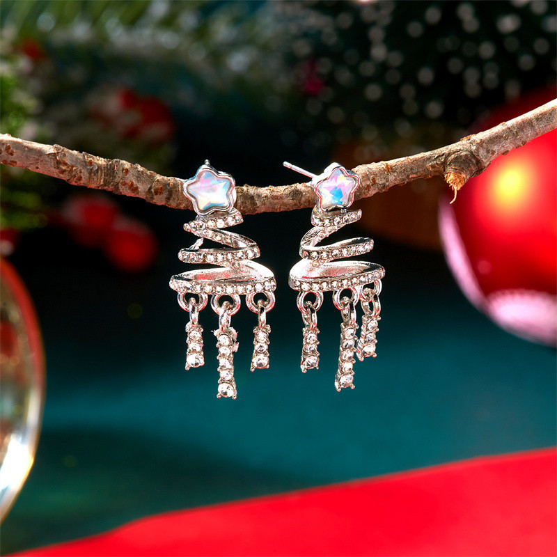 Cute Snowman, Colorful Crystal Zircon, Dangle Earrings For Women, Christmas Tree Snowflake Bow, Xmas New Year Party Gift