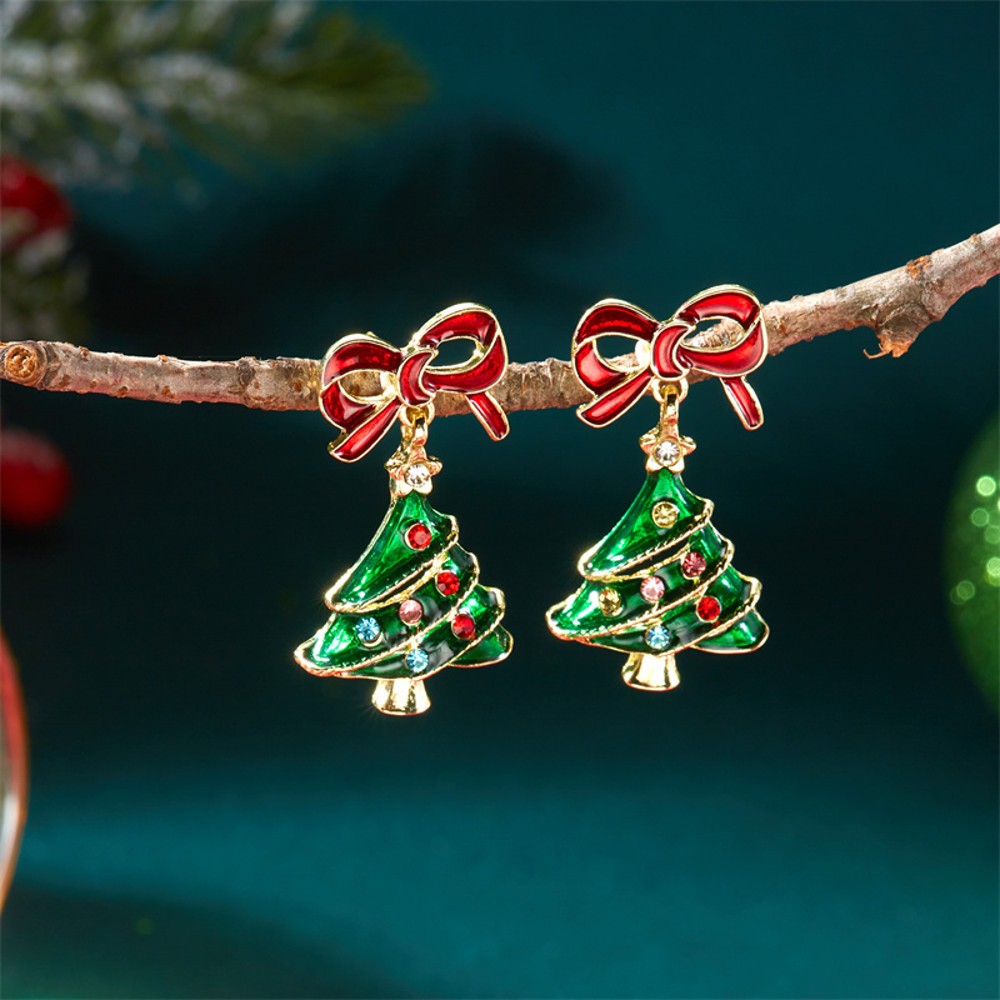 Cute Snowman, Colorful Crystal Zircon, Dangle Earrings For Women, Christmas Tree Snowflake Bow, Xmas New Year Party Gift