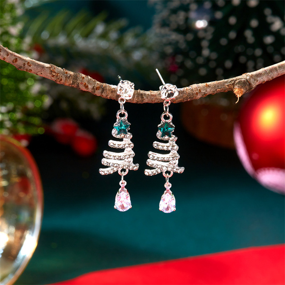 Cute Snowman, Colorful Crystal Zircon, Dangle Earrings For Women, Christmas Tree Snowflake Bow, Xmas New Year Party Gift