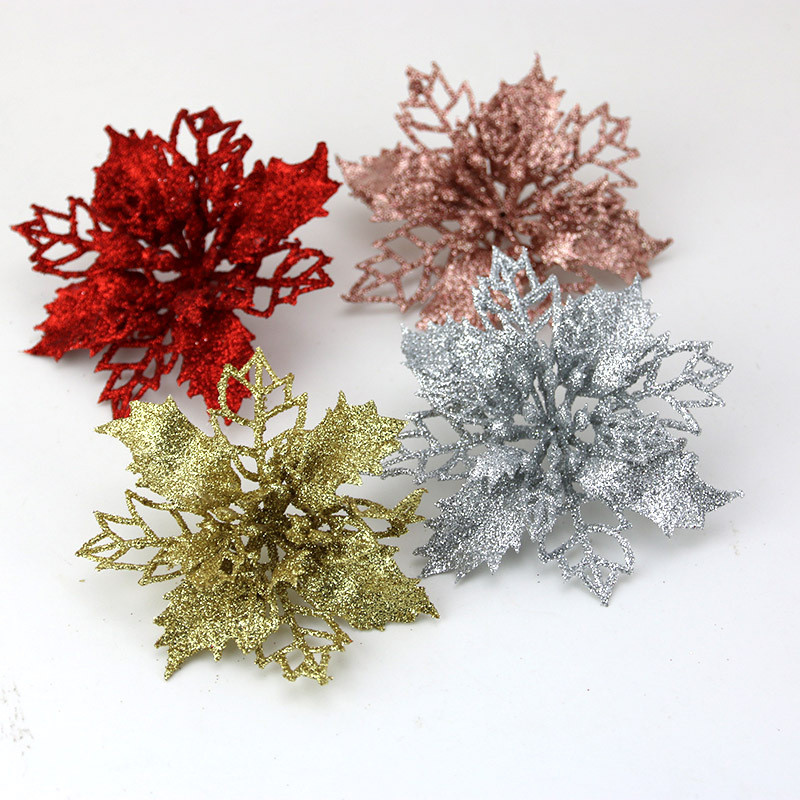Artificial Christmas Tree Glitter Flower Decorations Xmas Ornaments New Year Gift 4