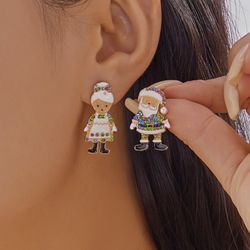 white pearl crystal snowman, elk earrings, creative christmas grandpa and grandma zircon stud earrings, new year jewelry