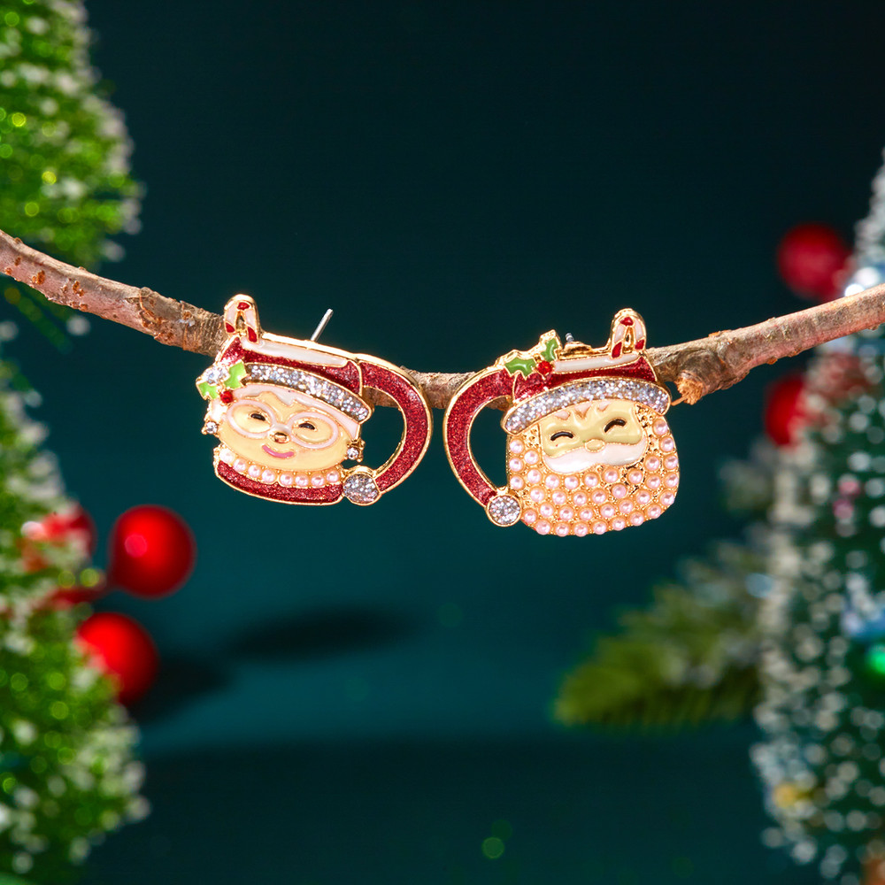 White Pearl Crystal Snowman, Elk Earrings, Creative Christmas Grandpa and Grandma Zircon Stud Earrings, New Year Jewelry