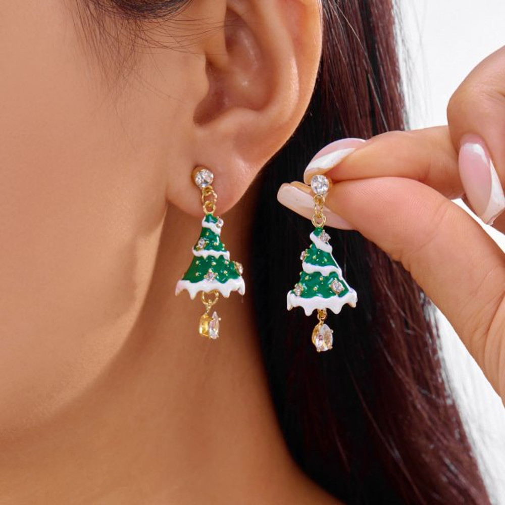 White Pearl Crystal Snowman, Elk Earrings, Creative Christmas Grandpa and Grandma Zircon Stud Earrings, New Year Jewelry