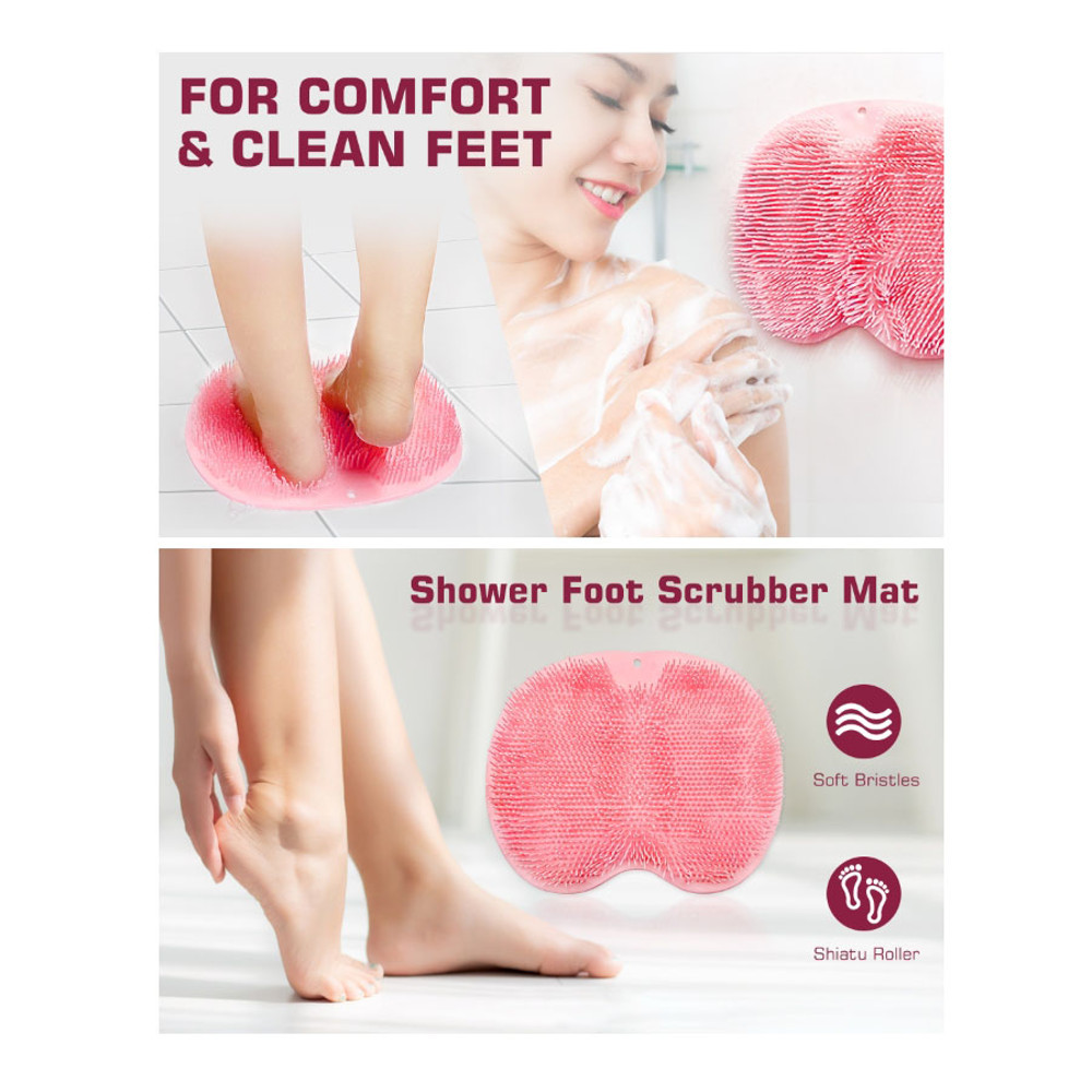 Back Washer Exfoliating Bath Wash Pad, Shower Foot Scrubber Mat, Wall Mounted Slip Suction Cups, Men Women Cleaner