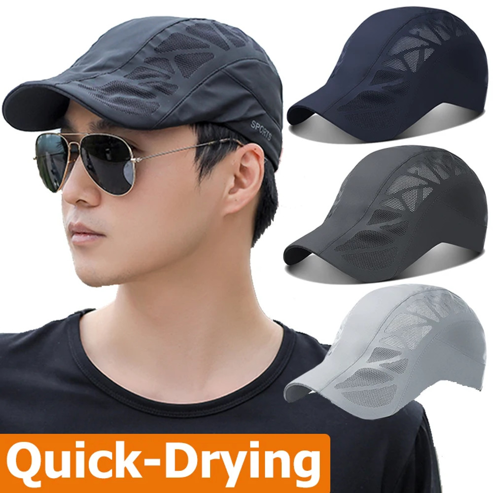 Breathable Mesh Quick Drying Summer Mens Sports Sun Hats Boina Golf Hat Fashion Solid Flat Cap 0