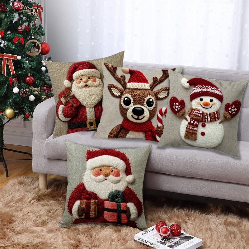 Cartoon Santa Snowman Elk Sofa Cushion Grey Red Christmas Pillowcase Merry Christmas Home Bed Car D 0