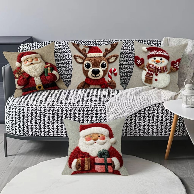 Cartoon Santa Snowman Elk Sofa Cushion Grey Red Christmas Pillowcase Merry Christmas Home Bed Car D 2