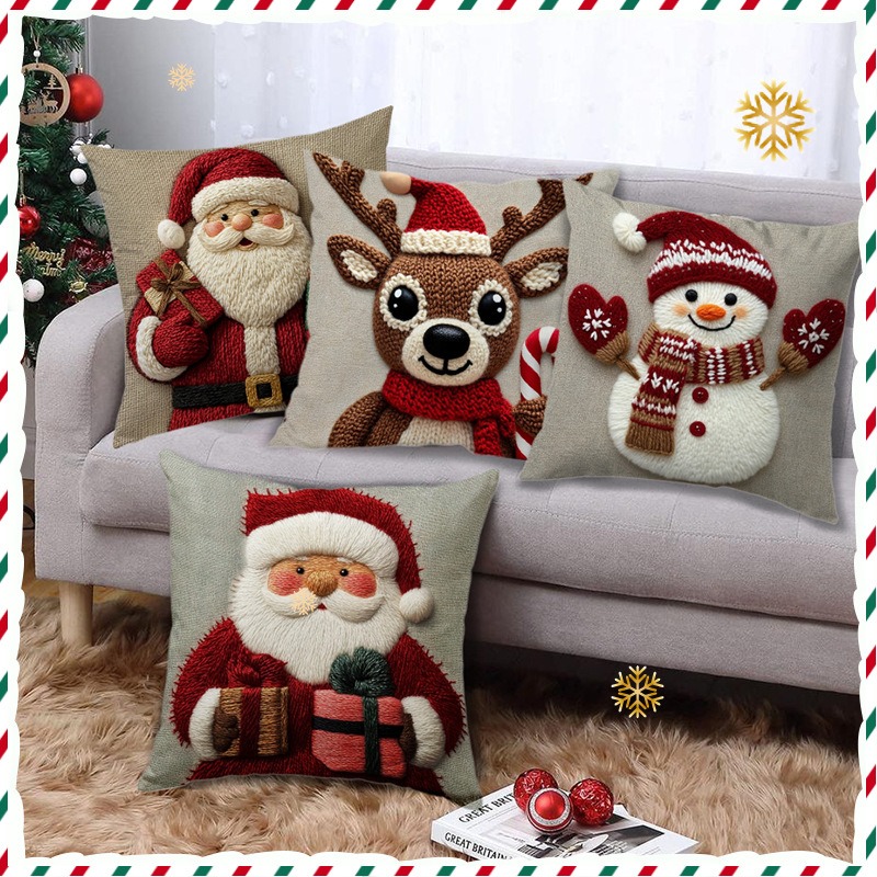 Cartoon Santa Snowman Elk Sofa Cushion Grey Red Christmas Pillowcase Merry Christmas Home Bed Car D 3