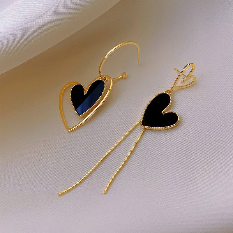 Asymmetric Korean Hollow Black Heart Earrings Drop Earrings Party Jewelry Temperament Style For Wom 4