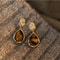 Dangle Earrings For Women Fashion New Brown Resin Tiger Eye Stone Melard Color Jewelry Silver Needl 1