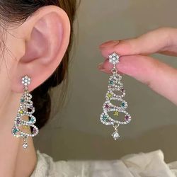 rhinestone zircon xmas tree drop, christmas tree earrings for women, new year earrings