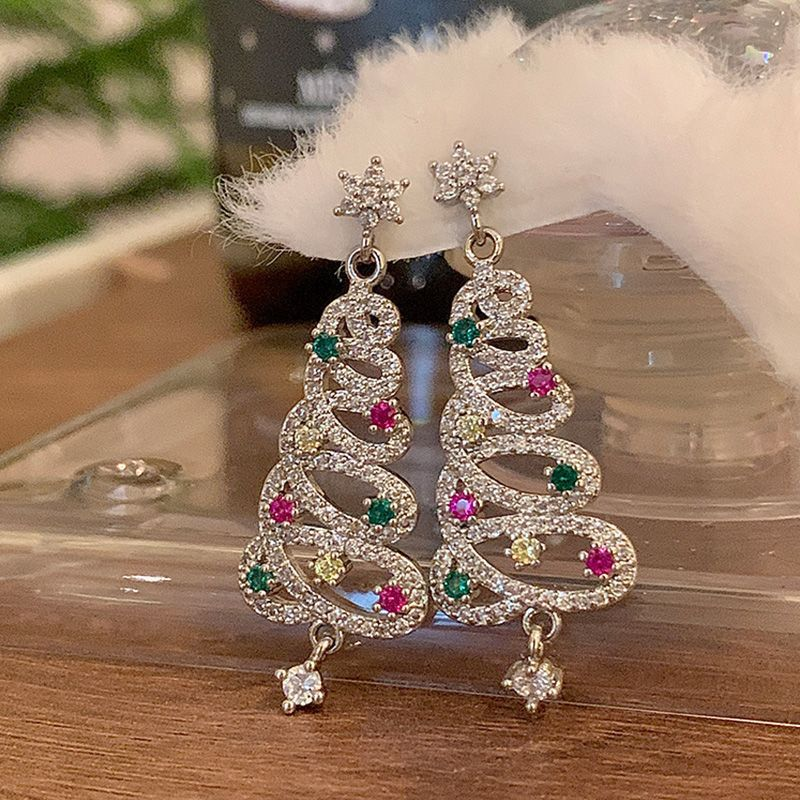 Rhinestone Zircon Xmas Tree Drop Christmas Tree Earrings For Women New Year Earrings 3