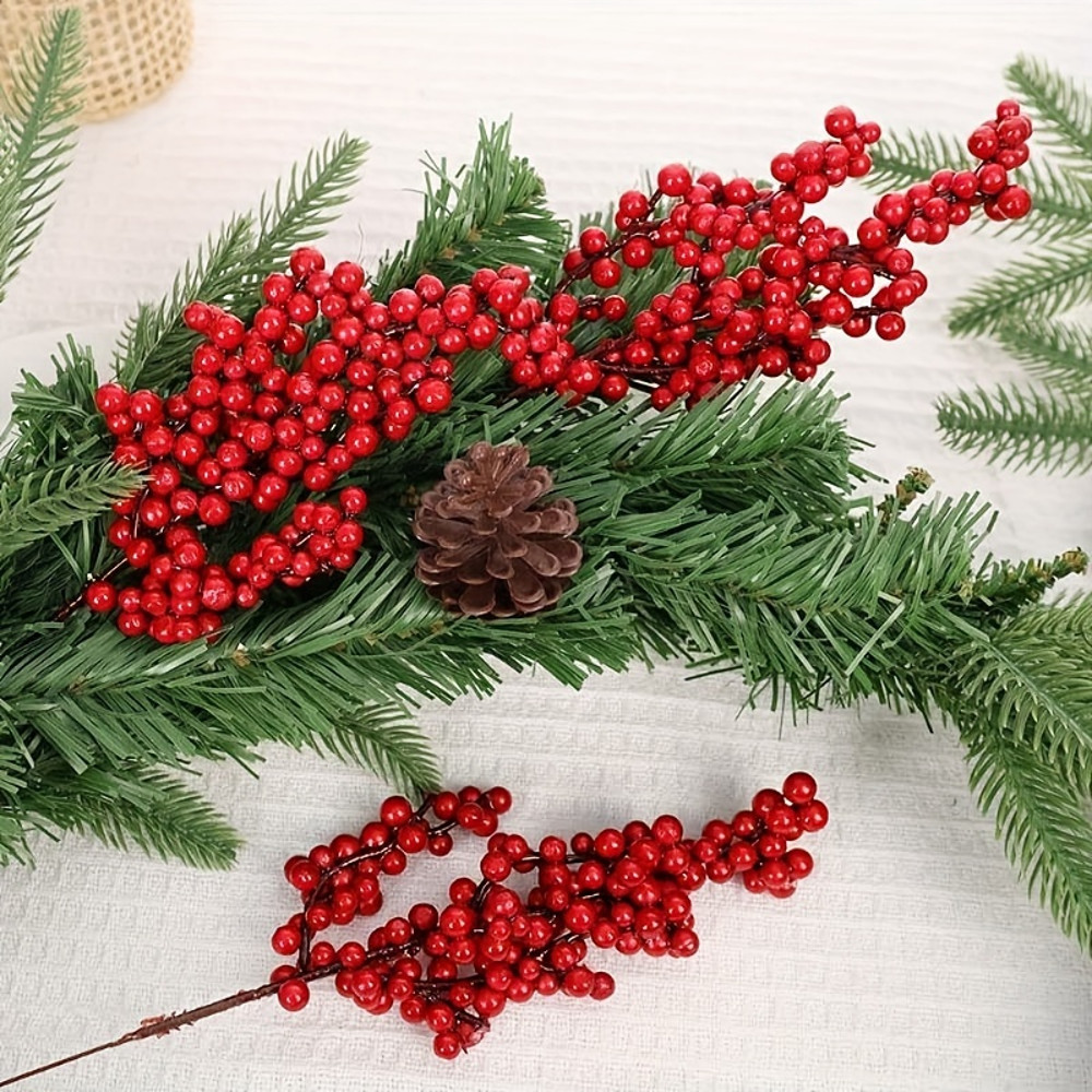 Christmas Tree Decoration Berries Set Of Bright Red Artificial DIY Holiday Decoration 2