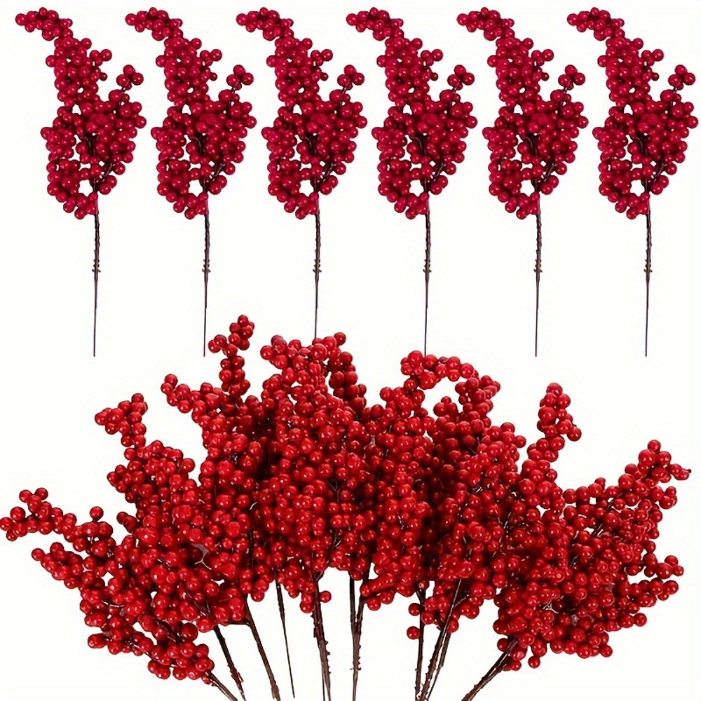 Christmas Tree Decoration Berries Set Of Bright Red Artificial DIY Holiday Decoration 4