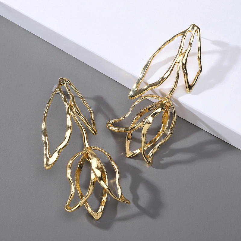 Trend Fashion Unique Pendientes Flower Long Dangle Earrings For Women Modern Luxury Design Metal Ge 5