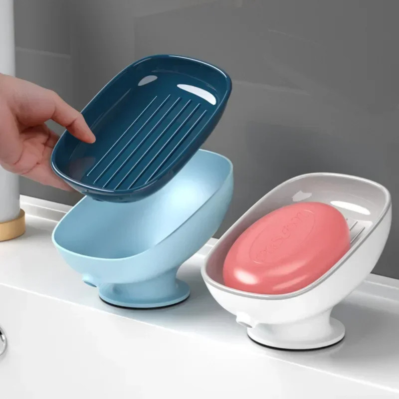 Bathroom Soap Holder, Super Suction Cup Soap Dish, Soap Container, Kitchen Sponge Holder with Drain Water