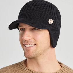 outdoor cycling men winter hat, knitted bomber hats, peaked cap, casual fashion, warm ear protection