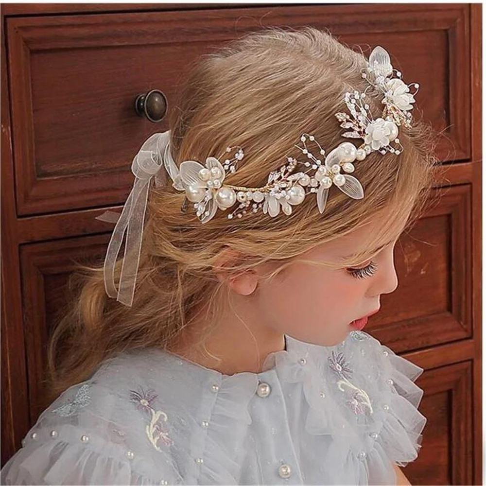 Bohemian Spring Bridal Pearl Hair Headdress Flower Wreath Bride Garland Head Hoop Headbands Girls H 2