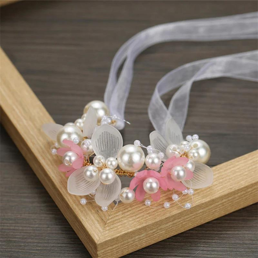Bohemian Spring Bridal Pearl Hair Headdress Flower Wreath Bride Garland Head Hoop Headbands Girls H 4