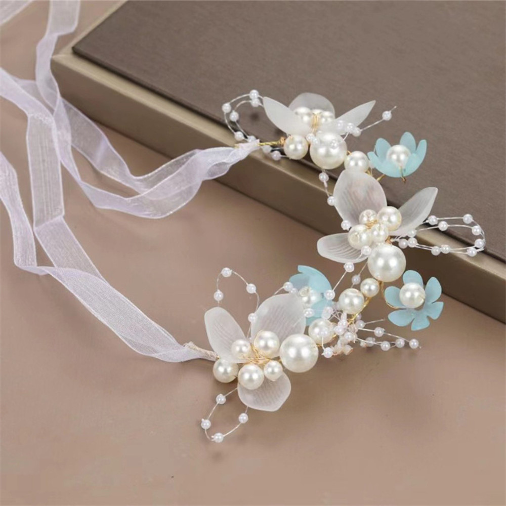 Bohemian Spring Bridal Pearl Hair Headdress Flower Wreath Bride Garland Head Hoop Headbands Girls H 9