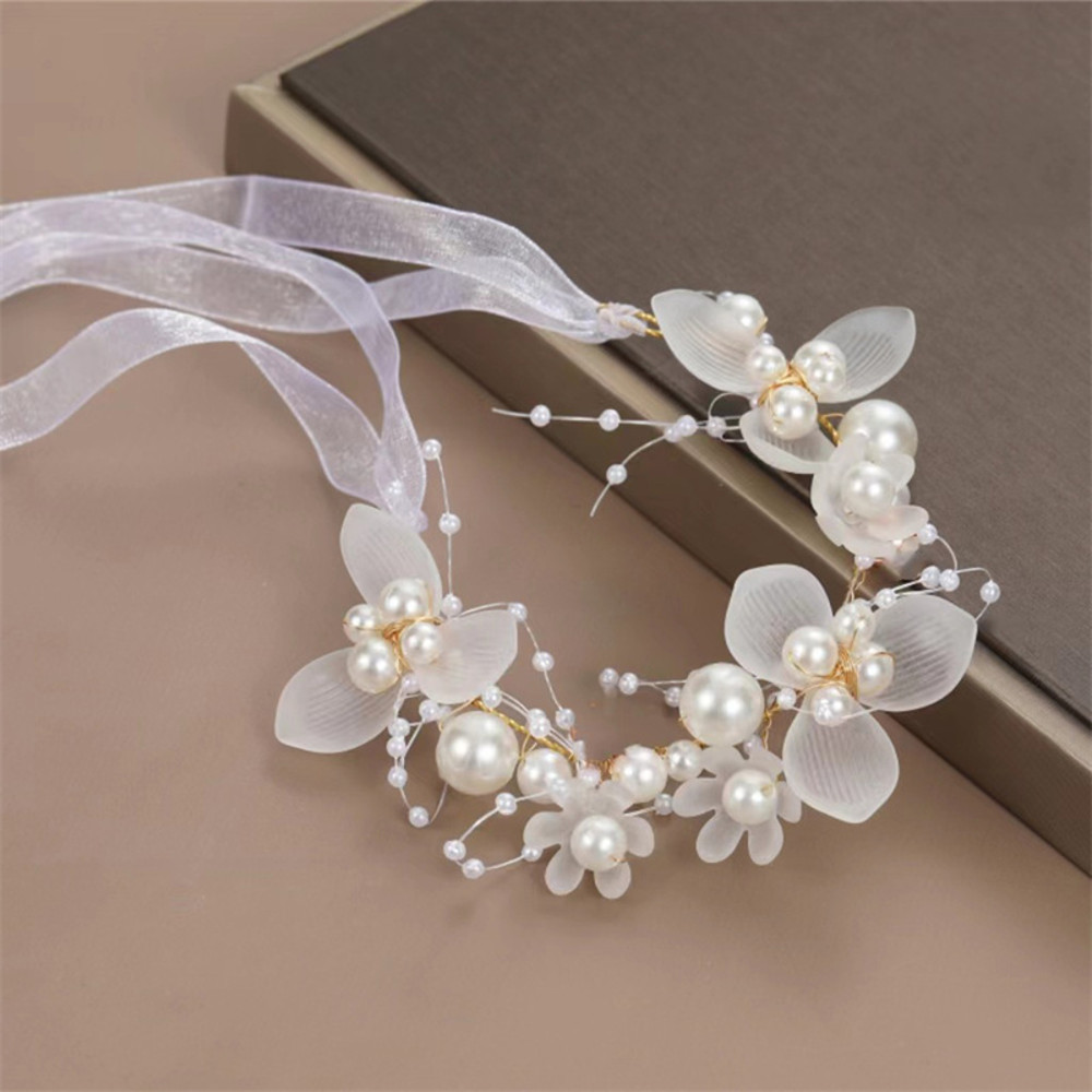 Bohemian Spring Bridal Pearl Hair Headdress Flower Wreath Bride Garland Head Hoop Headbands Girls H 10