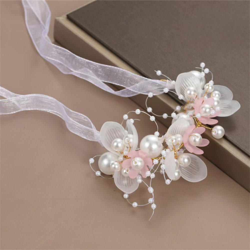 Bohemian Spring Bridal Pearl Hair Headdress Flower Wreath Bride Garland Head Hoop Headbands Girls H 11