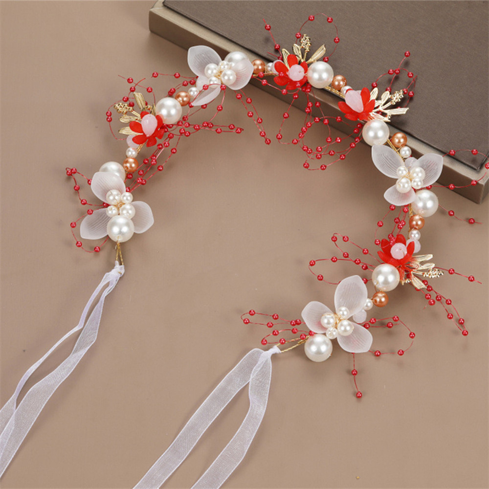 Bohemian Spring Bridal Pearl Hair Headdress Flower Wreath Bride Garland Head Hoop Headbands Girls H 12