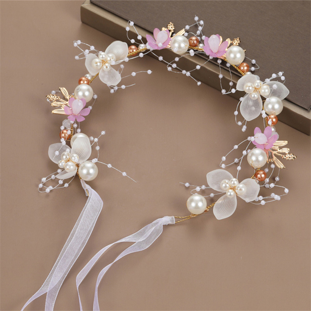 Bohemian Spring Bridal Pearl Hair Headdress Flower Wreath Bride Garland Head Hoop Headbands Girls H 13