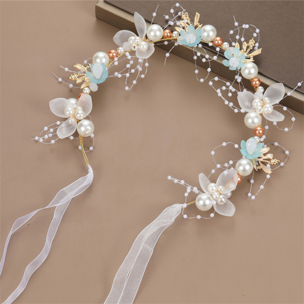 Bohemian Spring Bridal Pearl Hair Headdress Flower Wreath Bride Garland Head Hoop Headbands Girls H 14
