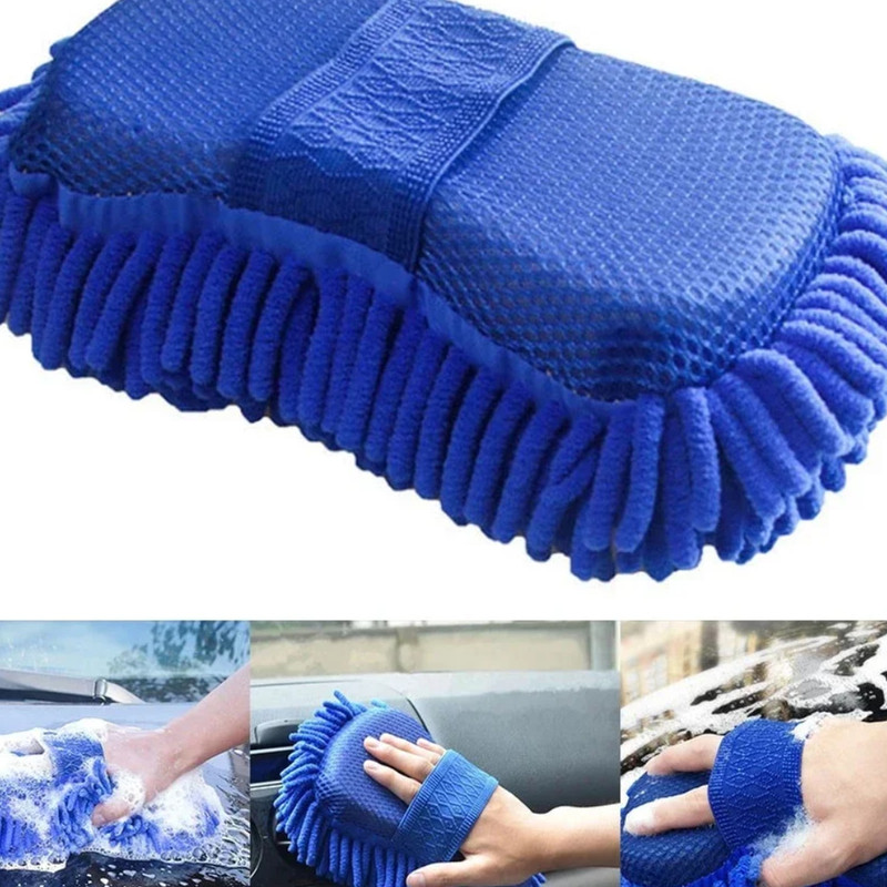 Car Wash Sponge Blue Microfiber Cleaning Tool Auto Washing Brush Pad Towel Gloves Styling Accessori 1