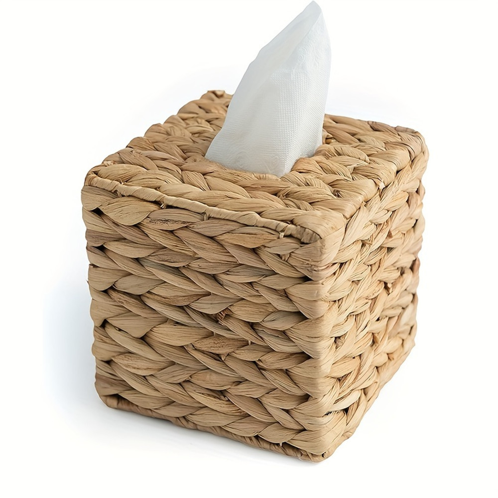 Water Hyacinth Woven Paper Box Square Woven Tissue Box Storage Box Desktop Storage Basket 0