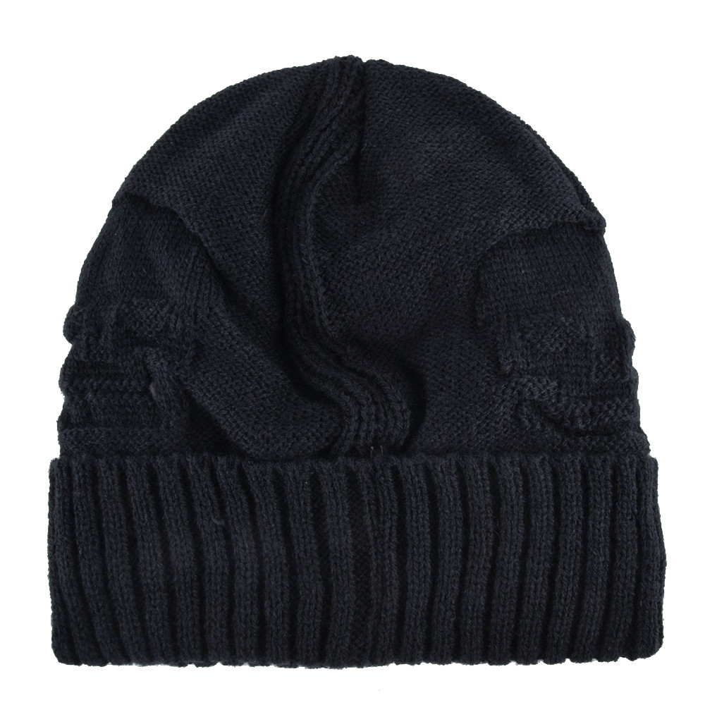 Winter Beanies Men Knitted Skull Pattern Solid Color Hat With Metal Skulls Skullies Beanies Men's Knit Thick Hats