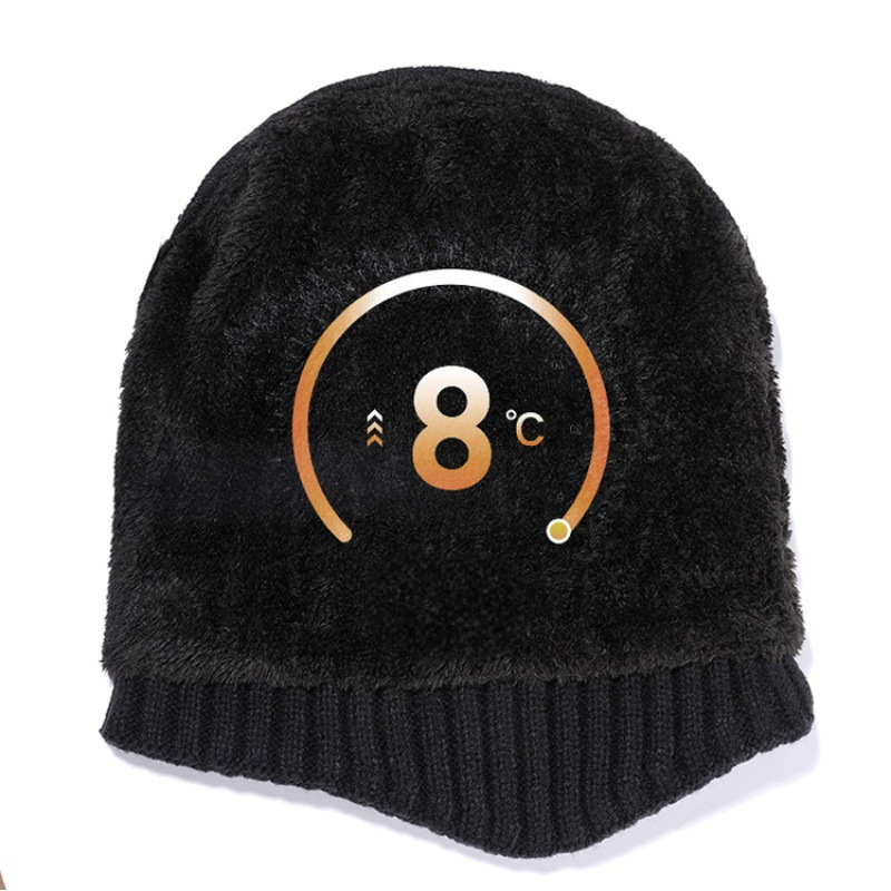 Velvet Warm Ear Hood Integrated Hat, Outdoor Men Winter Knitted Hat, Outdoor Sports Bicycle Skiing Running Cold Cap