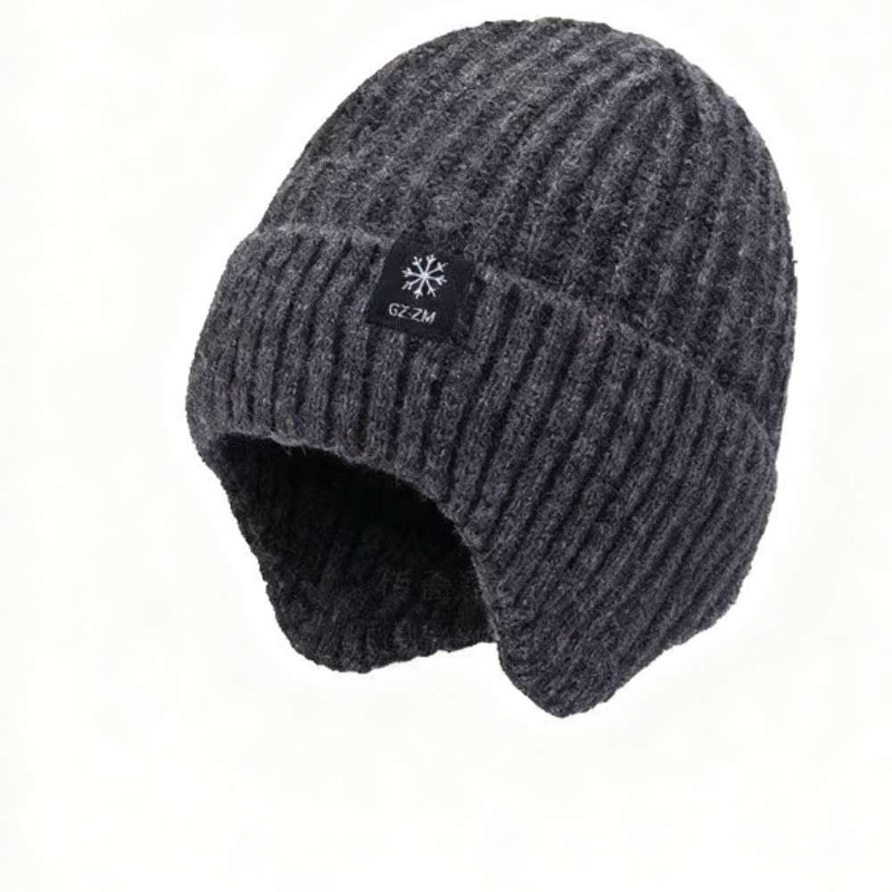 Velvet Warm Ear Hood Integrated Hat, Outdoor Men Winter Knitted Hat, Outdoor Sports Bicycle Skiing Running Cold Cap