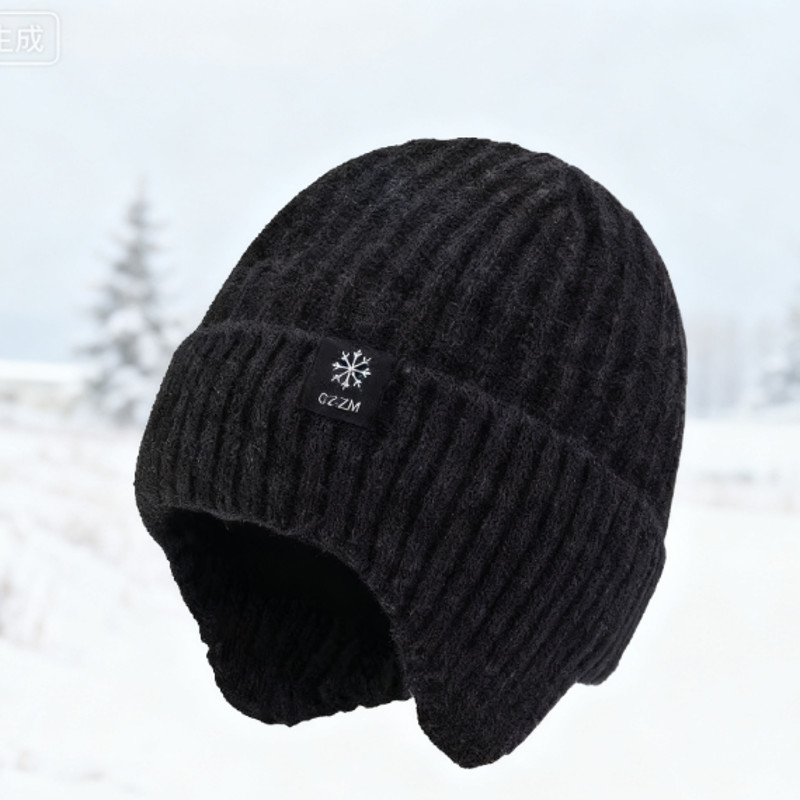 Velvet Warm Ear Hood Integrated Hat, Outdoor Men Winter Knitted Hat, Outdoor Sports Bicycle Skiing Running Cold Cap