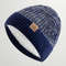 Navy Blue And White Striped Winter Hat Leather Patch Beanie Mens Sports Knitted Hat Soft Warm Knit 0