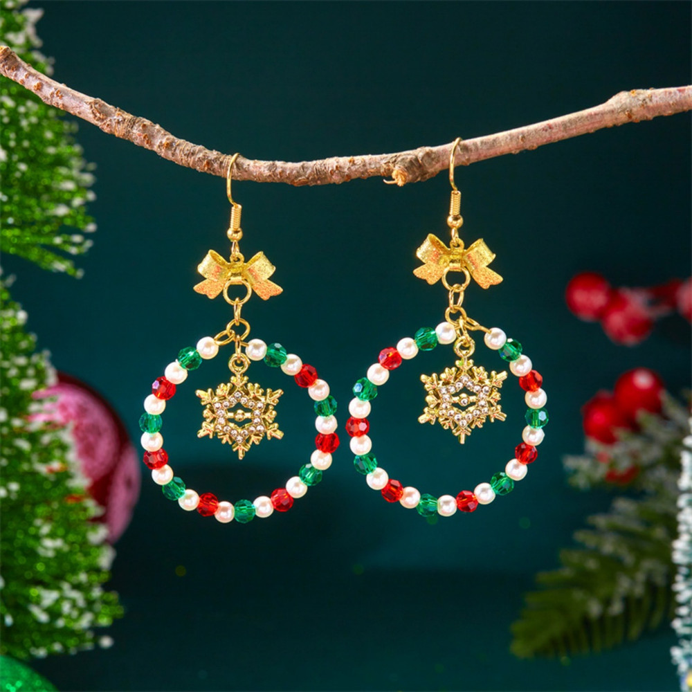 Creative Christmas Rice Crystal Bead Bowknot Snowflake Bells Drop Earrings Unique Xmas Paert Holida 2