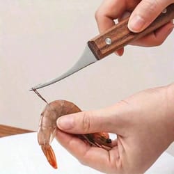 shrimp deveining tool, stainless steel blade and wooden handle for effortless shrimp preparation