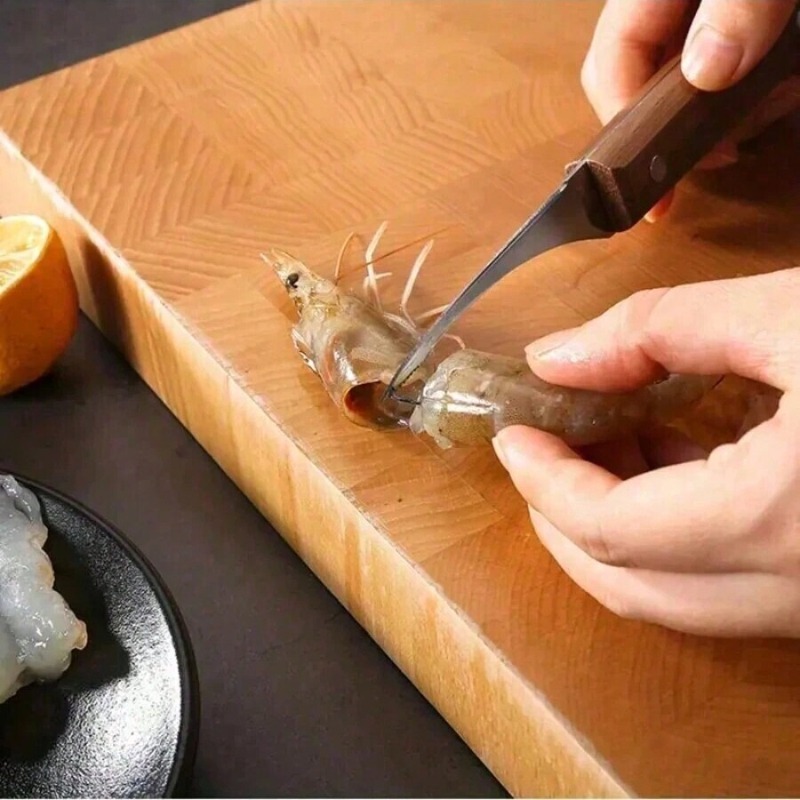 Shrimp Deveining Tool, Stainless Steel Blade and Wooden Handle for Effortless Shrimp Preparation