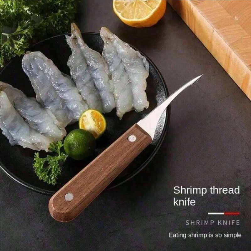 Shrimp Deveining Tool, Stainless Steel Blade and Wooden Handle for Effortless Shrimp Preparation