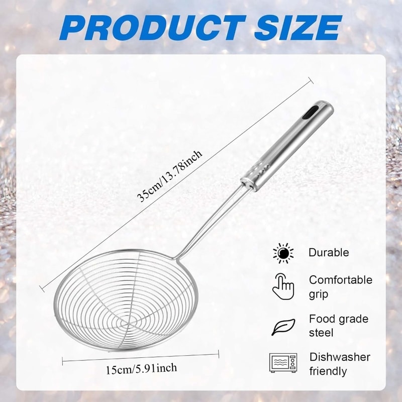 Frying Spider Strainer Stainless Steel Skimmer Spoon For Noodles And Cooking With Handle 3