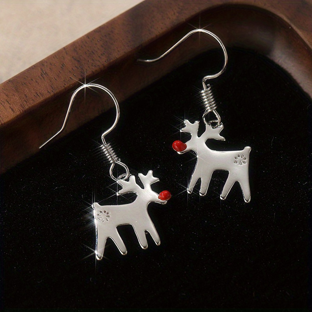 New Year Jewelry Gifts, Christmas Reindeer Drop Earrings for Women, Red Nose Design