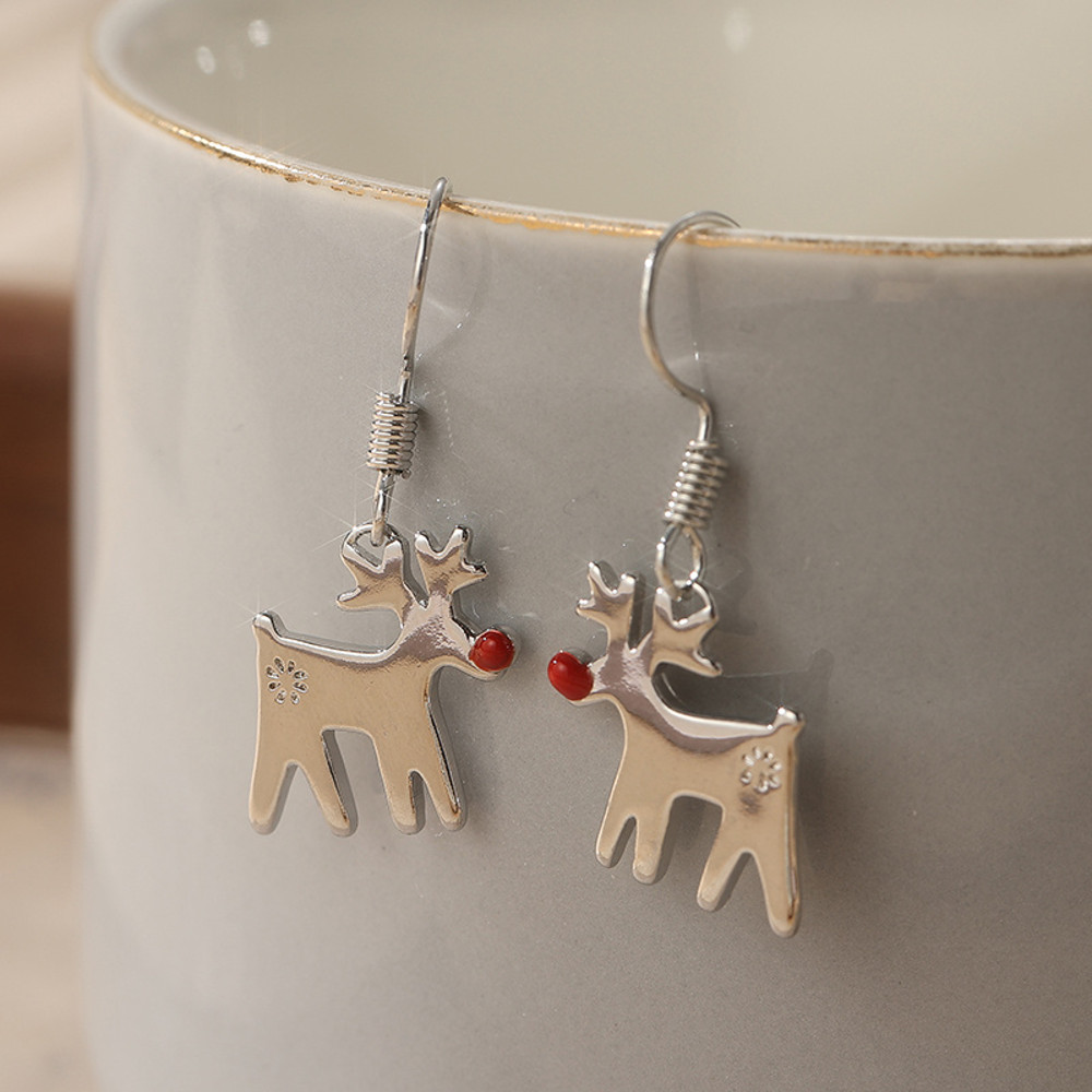 New Year Jewelry Gifts, Christmas Reindeer Drop Earrings for Women, Red Nose Design